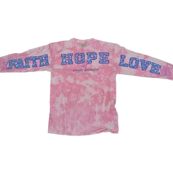 Simply Southern Breast Cancer Hope Bleached Long Sleeve Tee - Picture 3 of 5